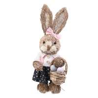 14 artificial straw bunny standing rabbit with carrot home garden decoration easter theme party supplies