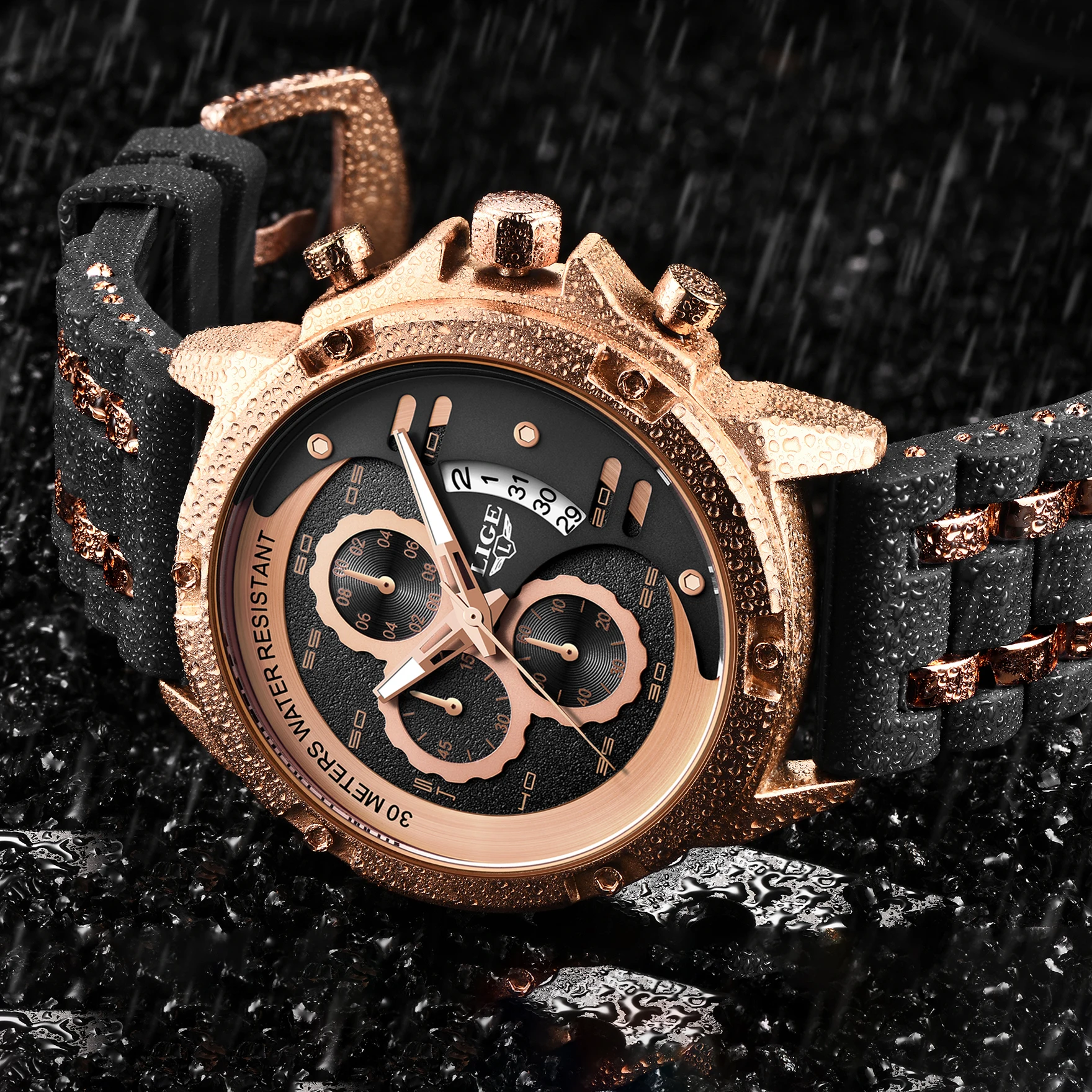 Часы наручные LIGE мужские с хронографом брендовые Роскошные водонепроницаемые