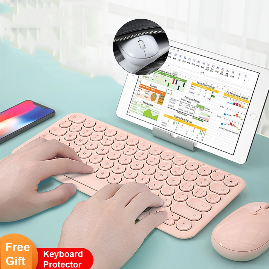 

Бесшумный мини игровой набор мышь клавиатура комбинированная Bluetooth совместимая Беспроводная клавиатура мышь набор для iPad iPhone Macbook ПК гейме...