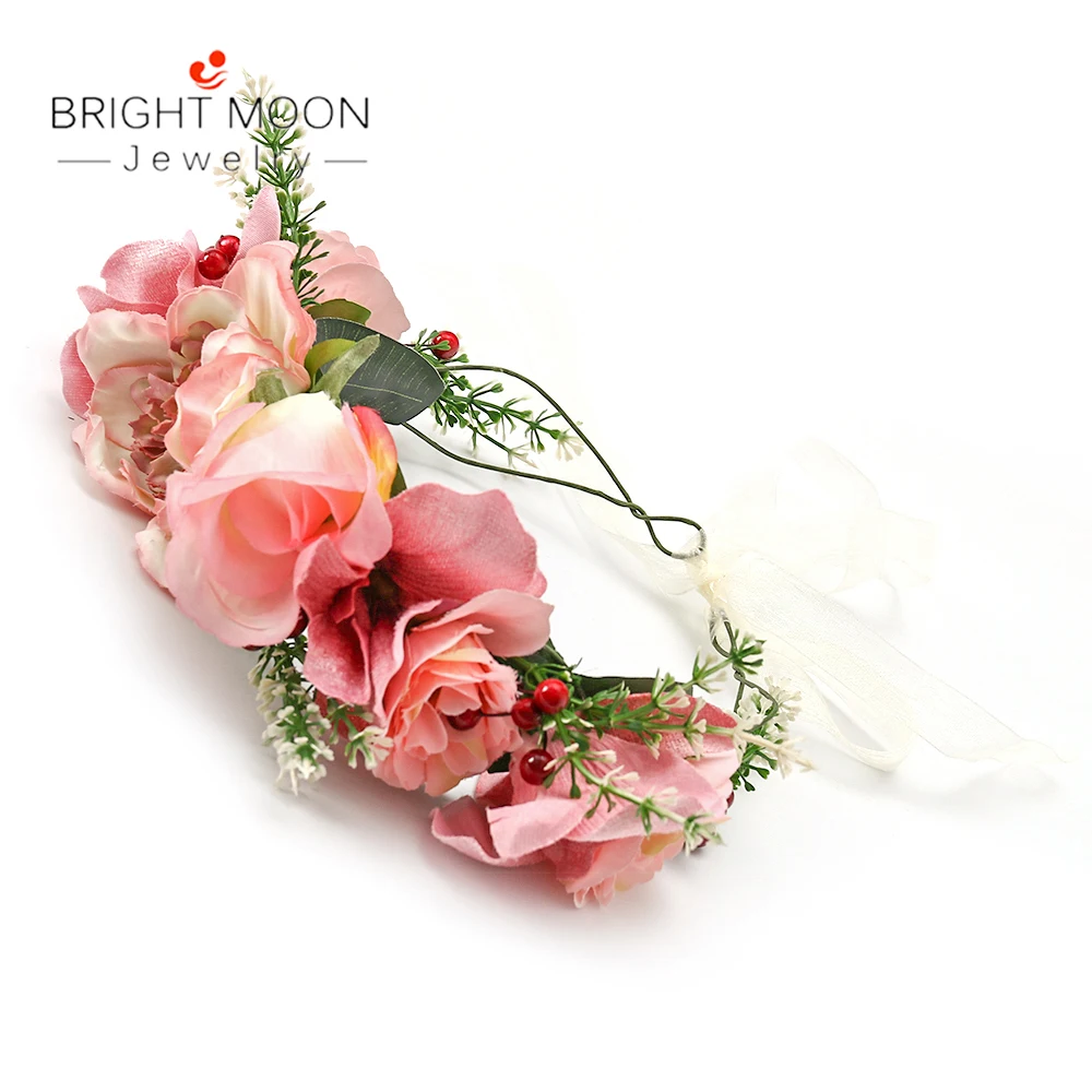 pink headband Яркая луна, винтажное Ювелирное Украшение, повязка на голову, белые розы, лента для свадьбы, подружки невесты, цветок, корона, модные аксессуары для девочек, женский подарок - Окраска металла: pink headband