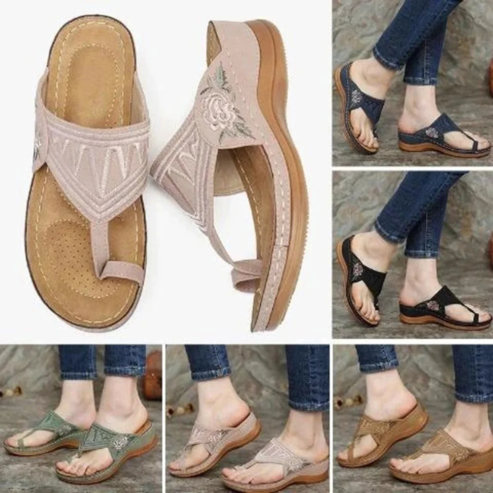 

Embroidery Comfy Wedges Sandals Casual Summer Beach Daily Women Slipper K2
