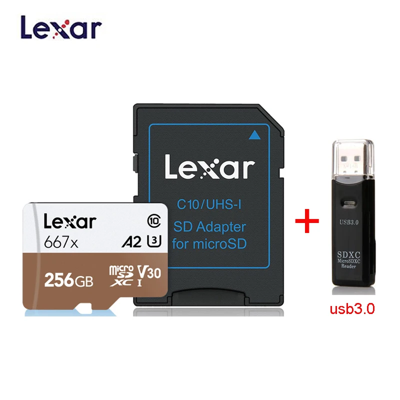 667X 256GB-USB3.0 Lexar tf-карта 633x 667x Micro SD карта 64 Гб 128 ГБ 256 ГБ 512 Гб карта памяти Uhs 1 A1 C10 U1 V10 Дрон Gopro Dji Спортивная камера - Емкость: 667X 256GB-USB3.0
