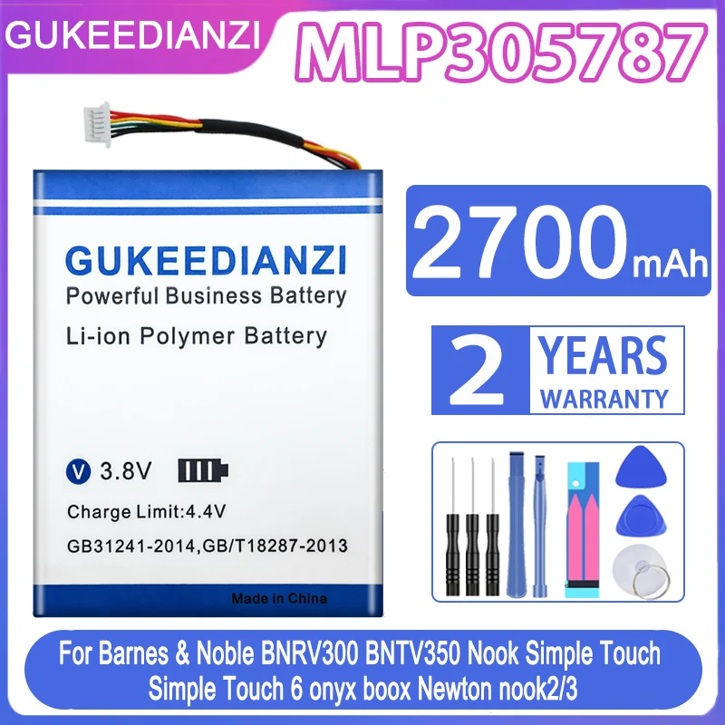 Сменный аккумулятор GUKEEDIANZI MLP305787 2700 мАч для Barnes &amp Noble BNRV300 BNTV350 Nook Простой