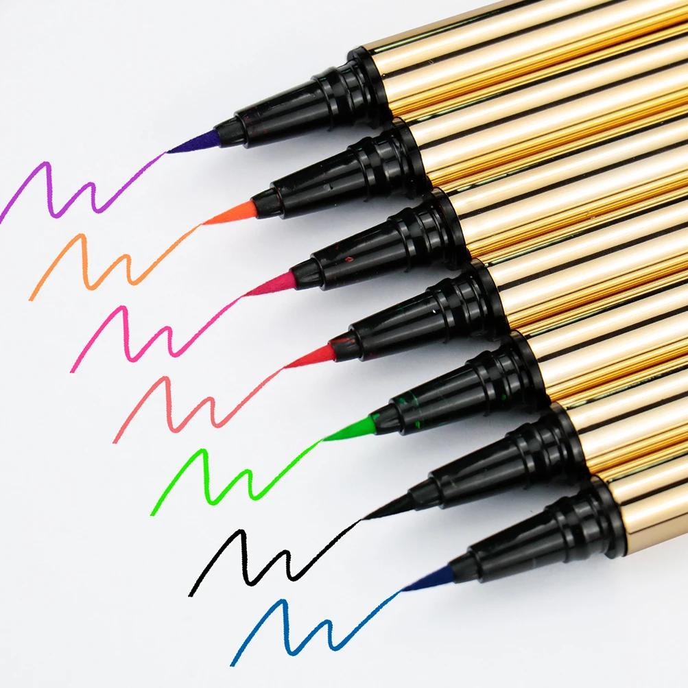 7 Colors Colorful Eyeliner Pen Private Label Eye Pencil Long-lasting Waterproof Sweatproof No Blooming Eye Makeup Golden Tube