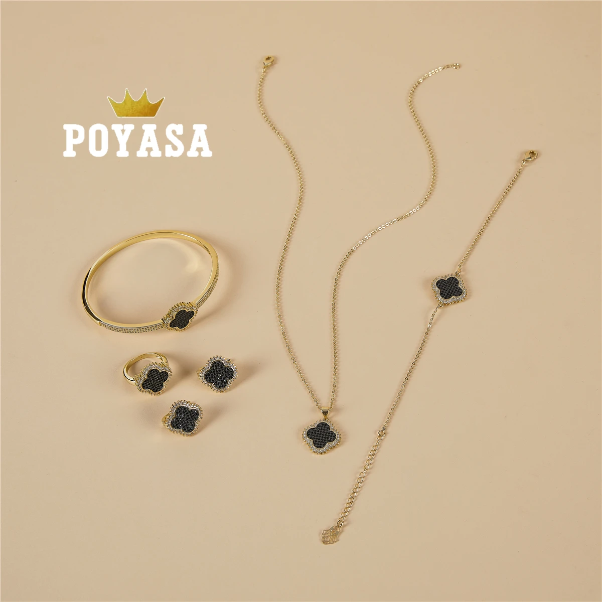 

2021 Дженнифер новый набор бижутерии в черном цвете из 14-каратного золота с посадил женские романтическая мода круглая медная проволока, комп...