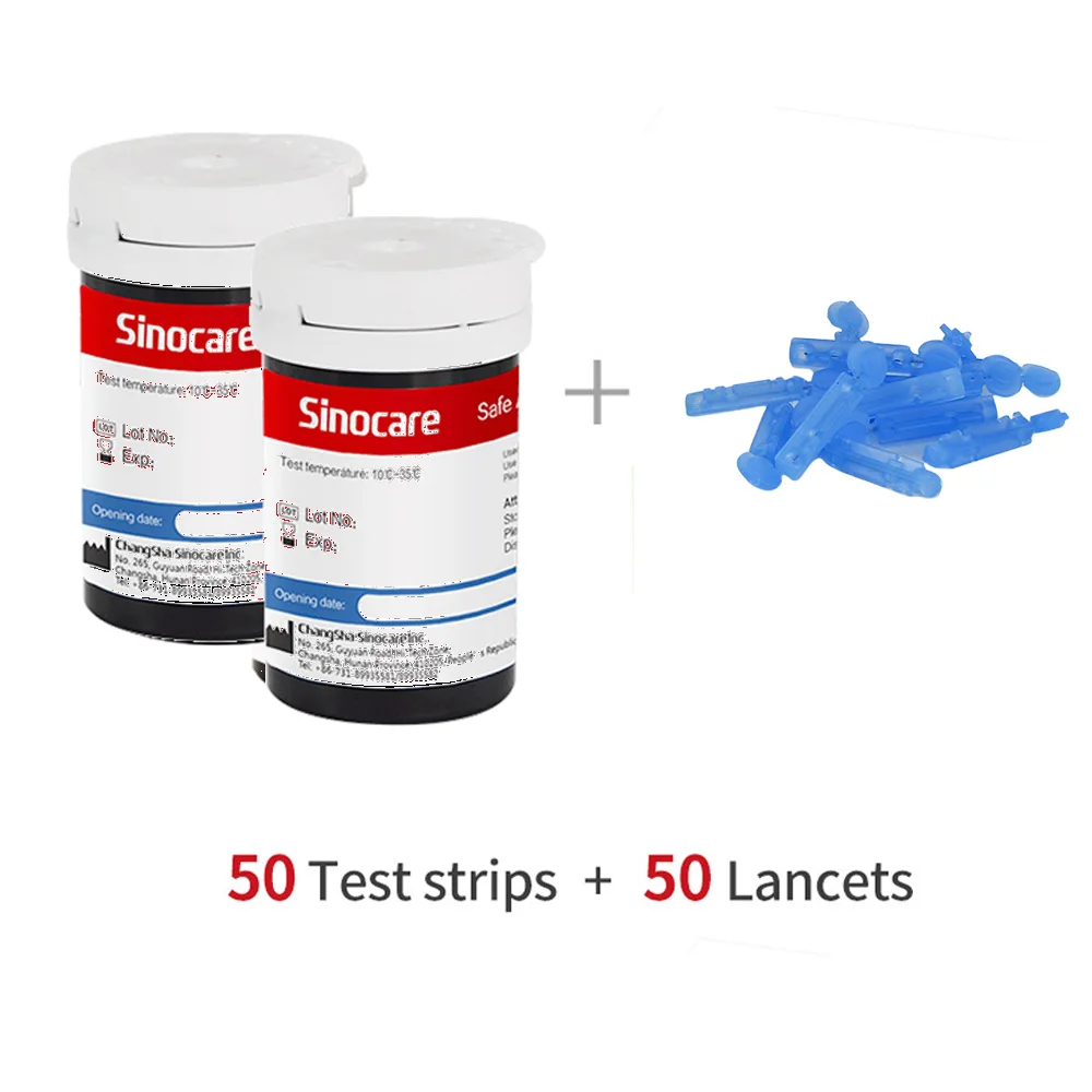SINOCARE Safe AQ умный глюкометр с тестовыми полосками Lancets 5S простой тест точный для диабета - Цвет: 50 Strips Lancet