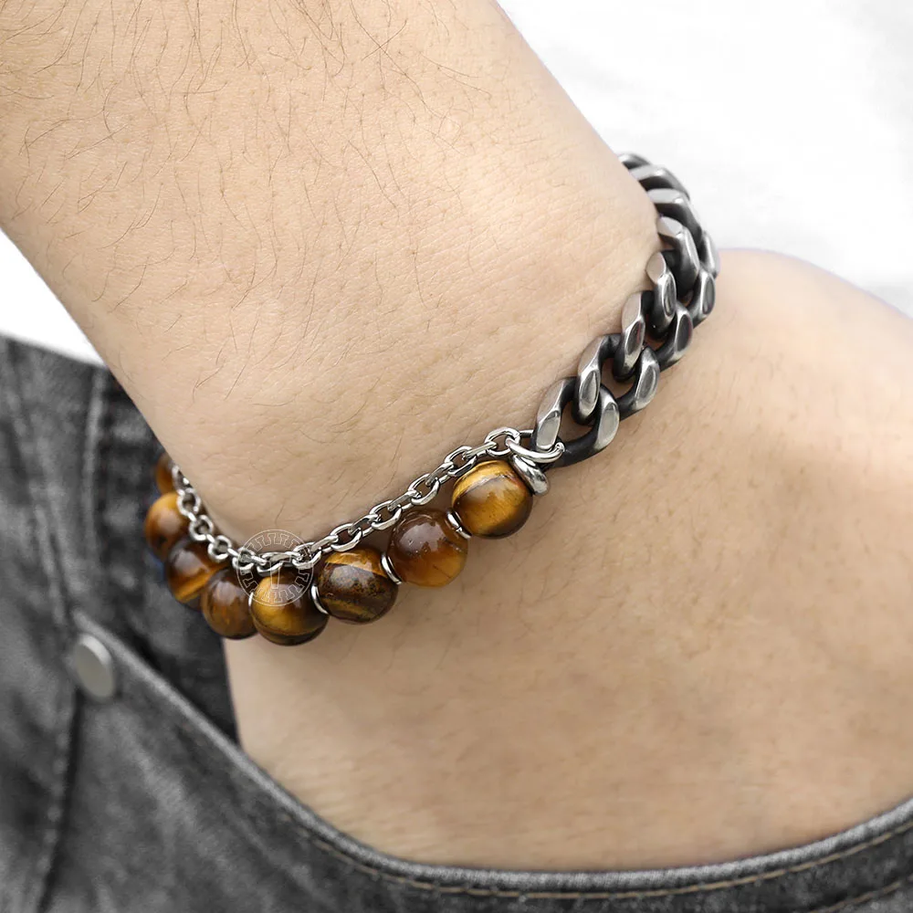 Мужской браслет из нержавеющей стали 8 мм с тигром и стразами|Цепочки браслеты| |