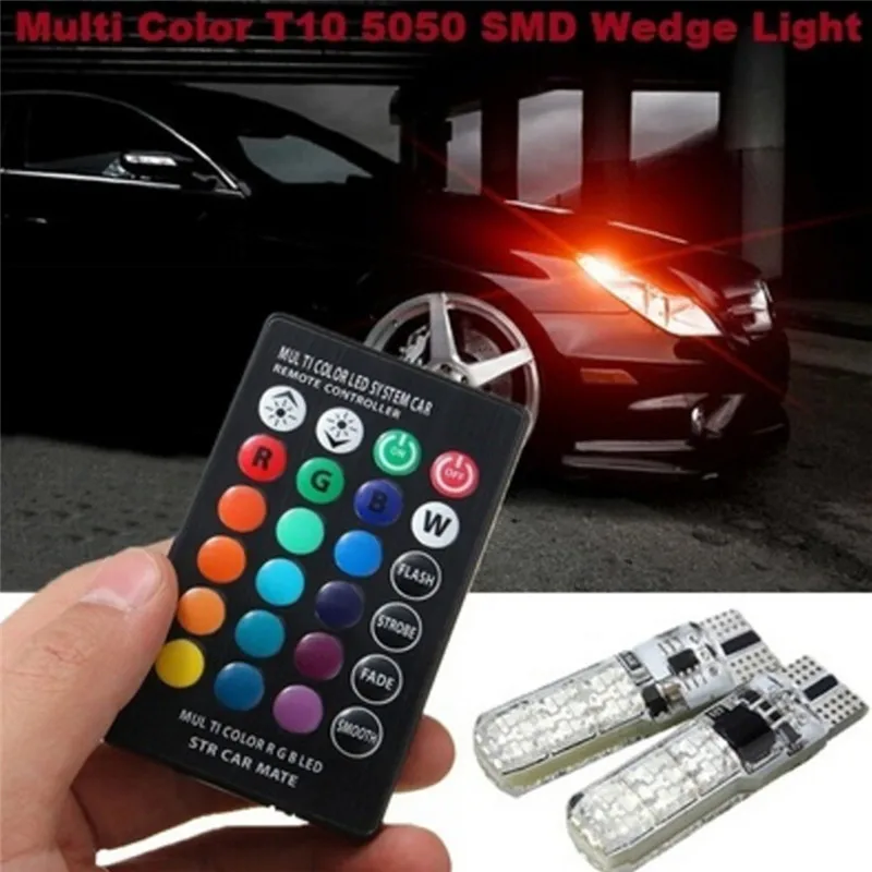 

2x T10 6SMD 5050 RGB светодиодный автомобиль, на танкетке, с боковой светильник для чтения настольная лампа + дистанционный Управление