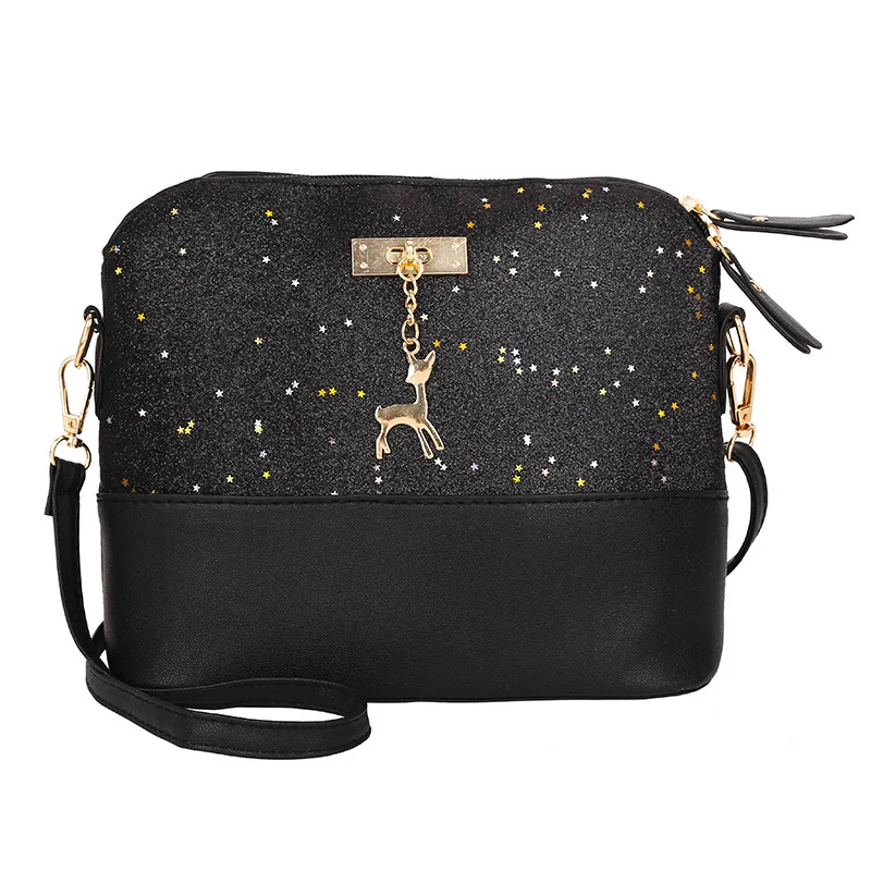 Винтажные кожаные женские сумки с блестками модная маленькая сумка оленем и