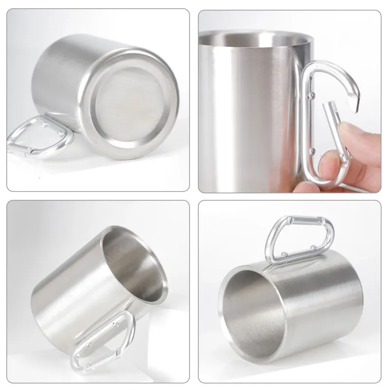

304 Stainless Steel Cup For Camping Traveling Outdoor Cup Double Wall Mug With Carabiner Hook Handle Hot Dropshipping