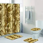 Занавеска для душа в стиле барокко, золотистые коврики для ванной комнаты с 3D цветочным узором, коврики для туалета, украшение для дома