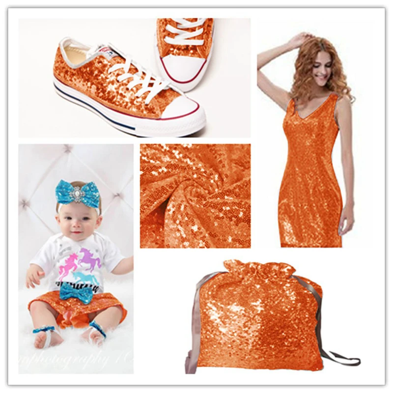 2 ярда ткань с вышивкой и блестками оранжевый блестящий материал для