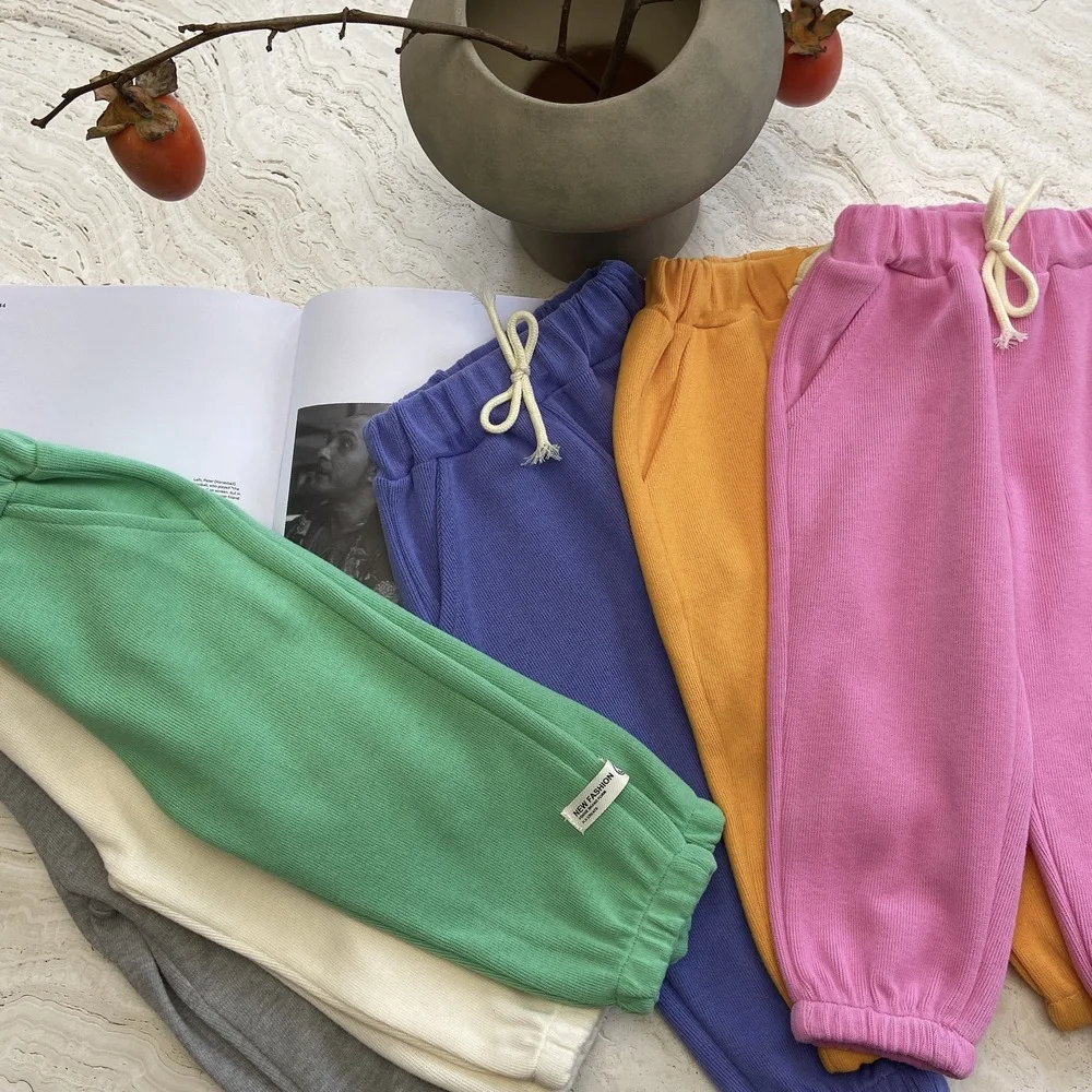 

Spring Drawstring Sweatpants Boys Pants Autumn Kids Clothes 2 -7 Years Old Pink Trousers Girls Candy Color Casual Trousers Blue