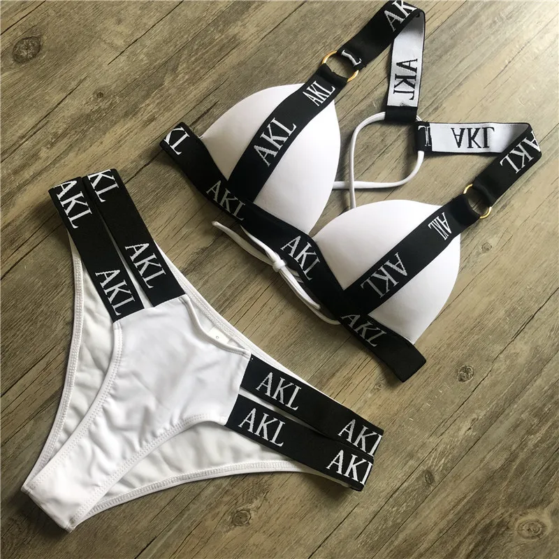 Sexy letter print swimsuit female Hardpack Push up bikini bandage swimwear women bathers Strap bathing suit Swimming suit