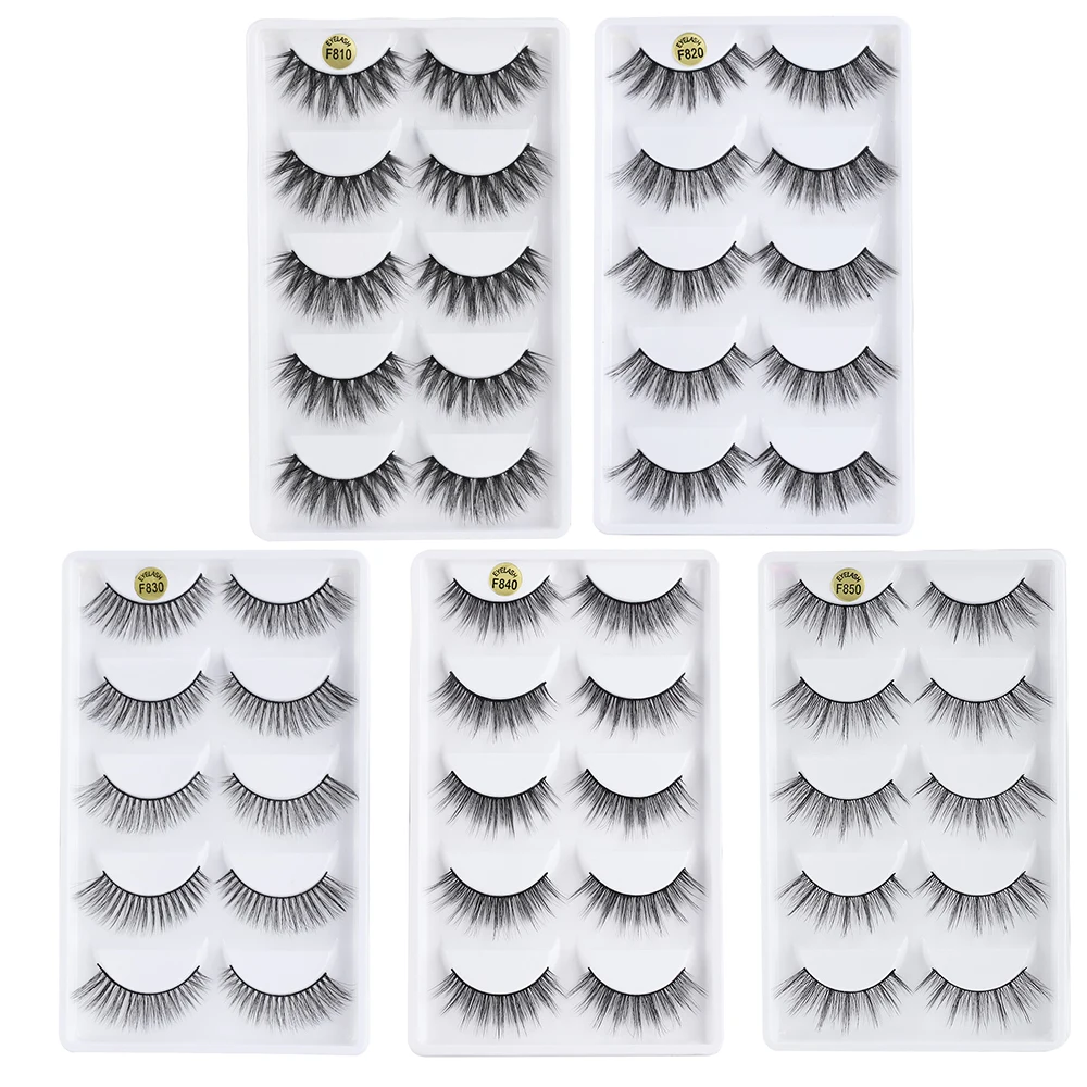 

5 Pairs 3D Mink Hair False Eyelashes Multilayer Messy Wispy Fluffy Lash Natural Volume Thick Cross Handmade Fake Lashes