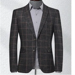 Мужской шерстяной Блейзер в полоску, блейзер с нашивкой на локтях, твидовые блейзеры, пальто, деловой Повседневный пиджак SHIERXI