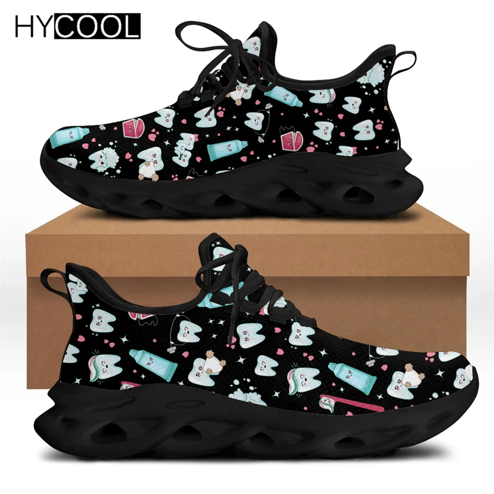 

Новинка, модные женские удобные кроссовки HYCOOL для бега, Мультяшные кавайные зубы, брендовая дизайнерская Спортивная Обувь На Шнуровке Для с...