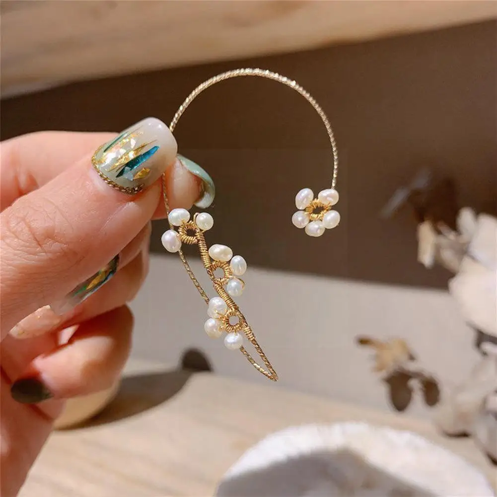 

Women No Pierced Ears Pearl Metal Winding Ear Hooks Korean Elegant Pearl Twist Earrings Piercing Ear No Gift Jewelry Cuff F V9q9