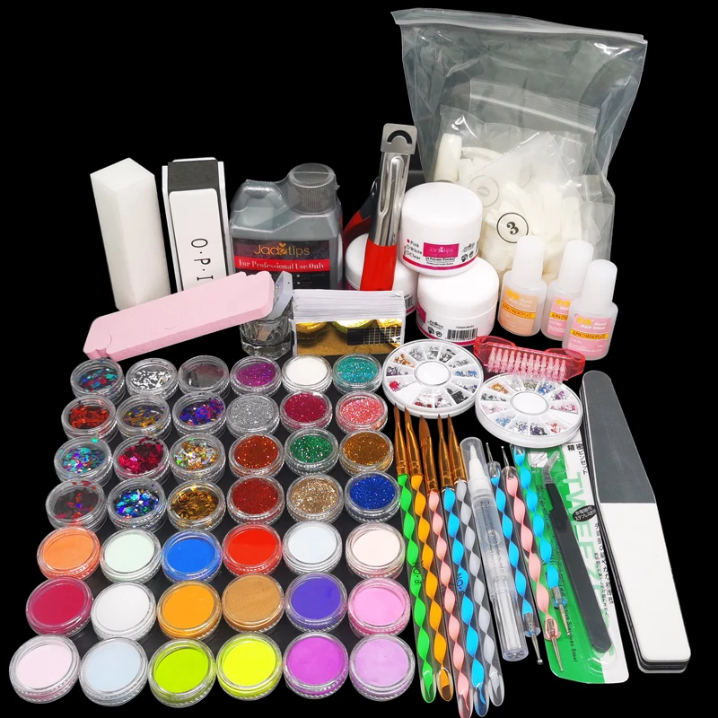 

New Acrylic Liquid Powder Glitter Clipper Primer File Nail Art Tips Tool Brush Tools Set Kit with 42color 120ml Acrylic liquid