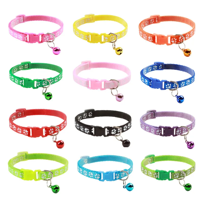 

Colorful Adjustable Collar for Cats Pet Supplies Cat Necklace Small Dog Collar with Bell Positioning and Cat Paw Print Pattern