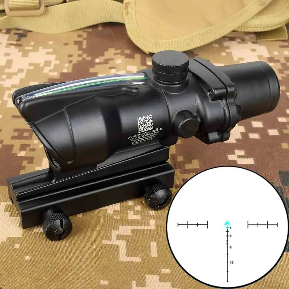 Черный Hunting 4X32 ACOG Real Fiber Scope BDC Chevron Horseshoe Reticle Tactical Optical Sights for cal.223.308 - Цвет: Черный