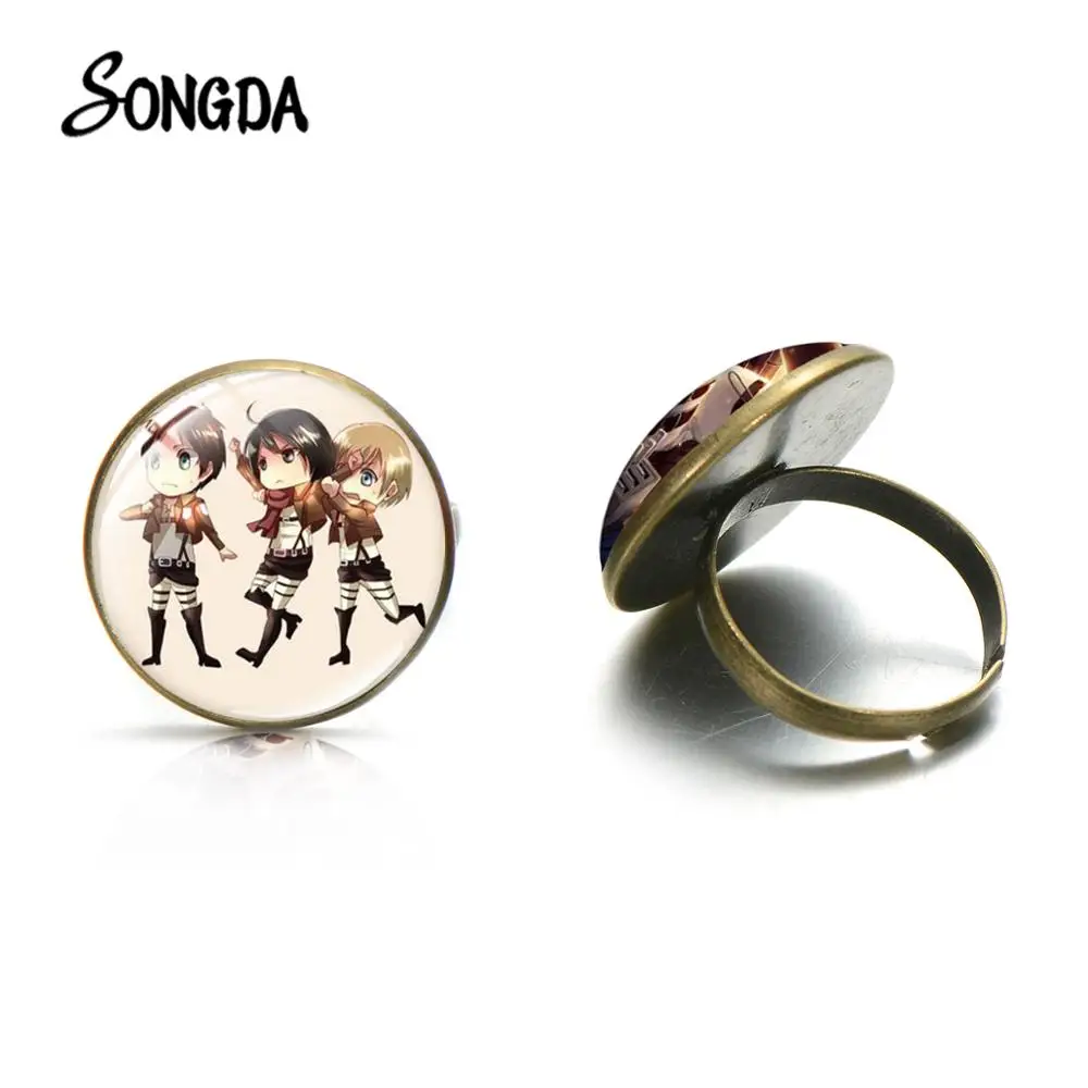Attacking Giant Ring Anime Photo Glass Cabochon Men Women Jewelry For Fans Bronze Silver Color | Украшения и аксессуары