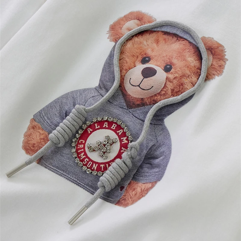 

T-shirt Female 2021 Spring Summer Women's Casual Oversize Tees Cute Bear Print Loose Graphic Tops Korean Kawaii Girl Tshirt