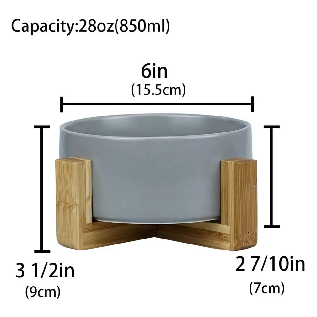 

Pet Bowl Ceramic Type Protecting Cervical Spine Durable And Practical Convenient Pet Single Bowl + Wooden Frame