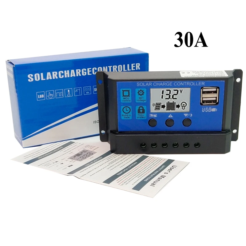 Промо акция! PWM 30A 12V 24V автоматический Солнечный контроллер lcd солнечное зарядное