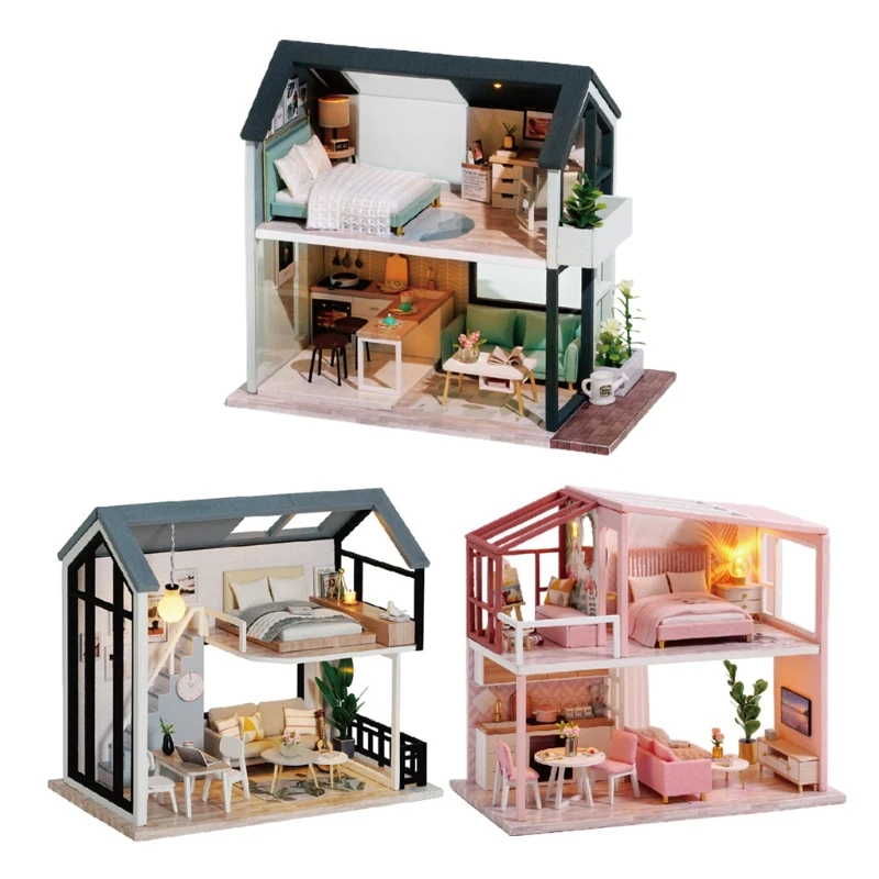 

Architecture Model Building Kits Dollhouse with Furniture LED Miniature Wooden 97BC