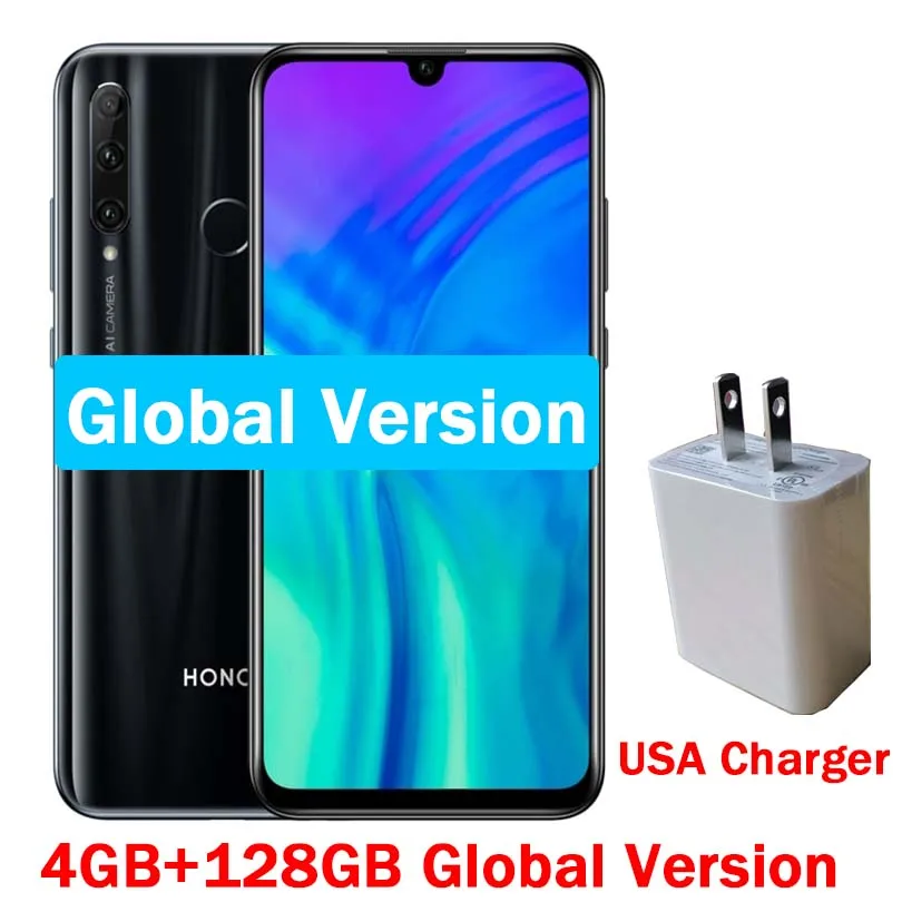 Global 4G128G Blk Honor 20 lite, Смартфон Honor 20i Android 9,0, четыре ядра, 6,5 дюймов, полный экран, 1440x1440, двойная камера, 3 слота, сотовый телефон - Цвет: Global 4G128G Blk