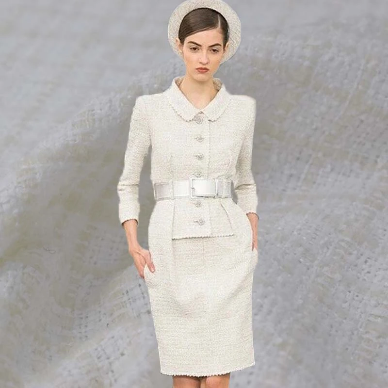 Белая клетчатая твидовая ткань для пальто и юбки 2020|Ткань| |