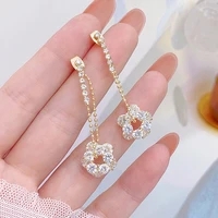 korean fashion super shine cz flower women earring long desgin tassel bling zircon stud earrings daily brincos bijoux pendant