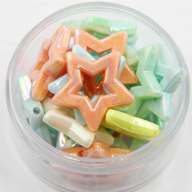 

500 grams/bag Wholesale 25mm Beads Acrylic AB Candy Color Hollow Star Loose Spacer Beads For Kids Handmade Jewelry Making DIY