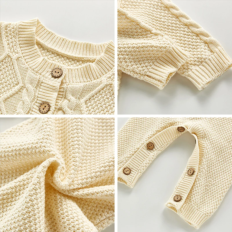 

Menoea Baby Boys Girls Romper Autumn Toddler Kids Knitted Bodysuits Infant Newbron Clothes Geometric Jumpsuits Sweaters Outfits