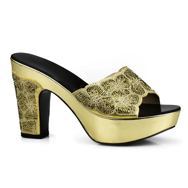 Комплект из обуви и сумки черного цвета на каблуке; Итальянская обувь с сумочкой в комплекте; вечерние туфли и сумочка в африканском стиле высокого качества - Цвет: Gold  shoes  only