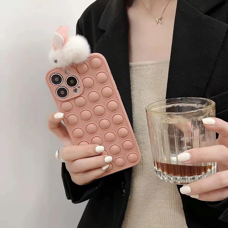 

3D Stress Reliever Bubble Soft Silicone Phone Case For iPhone 11 12 13 Pro Max X Xs Xr 7 8 Puls Cases Cute Cartoon Rabbit Cover