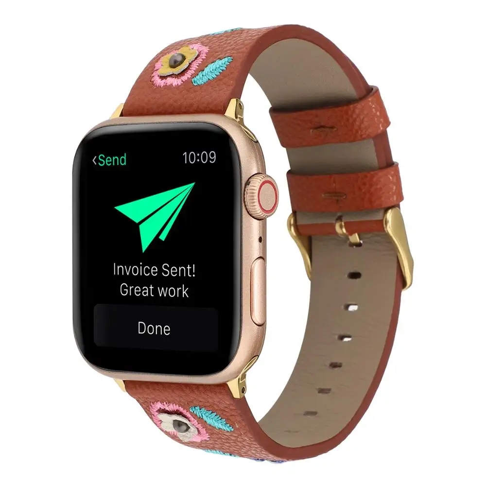 Ремешок с цветочной вышивкой для apple watch Band 40 мм 44 38 42 спортивный браслет из мягкой