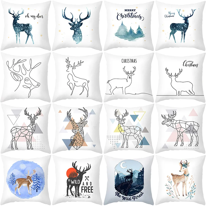 

Nordic Christmas Hugging Pillow case Customized Simple Line Elk Series Sofa Office polyester Cushion Cover 45x45cm funda cojin