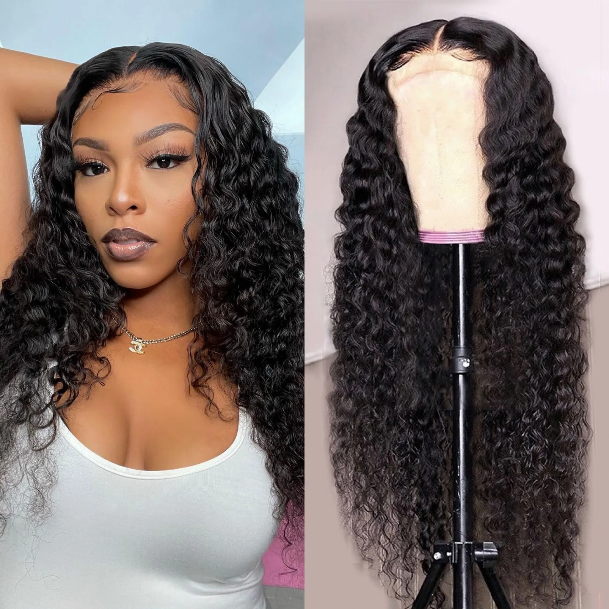 

Парик с глубокой волной на сетке, парик из натуральных человеческих волос с высокой четкостью, парики из 180 натуральных волос с глубокой куд...