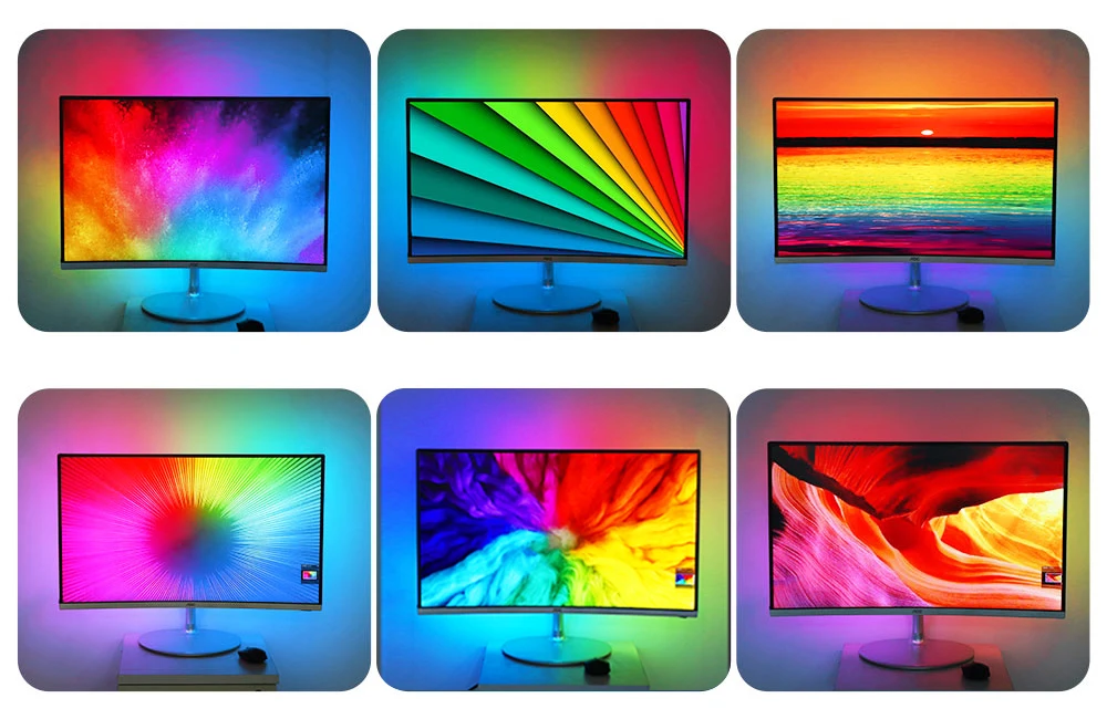 USB Светодиодная лента 1 м 2 м 3 м 4 м 5 м Ambilight динамическая ТВ-подсветка ПК с гибким угловым разъемом для декорации экрана ТВ фона