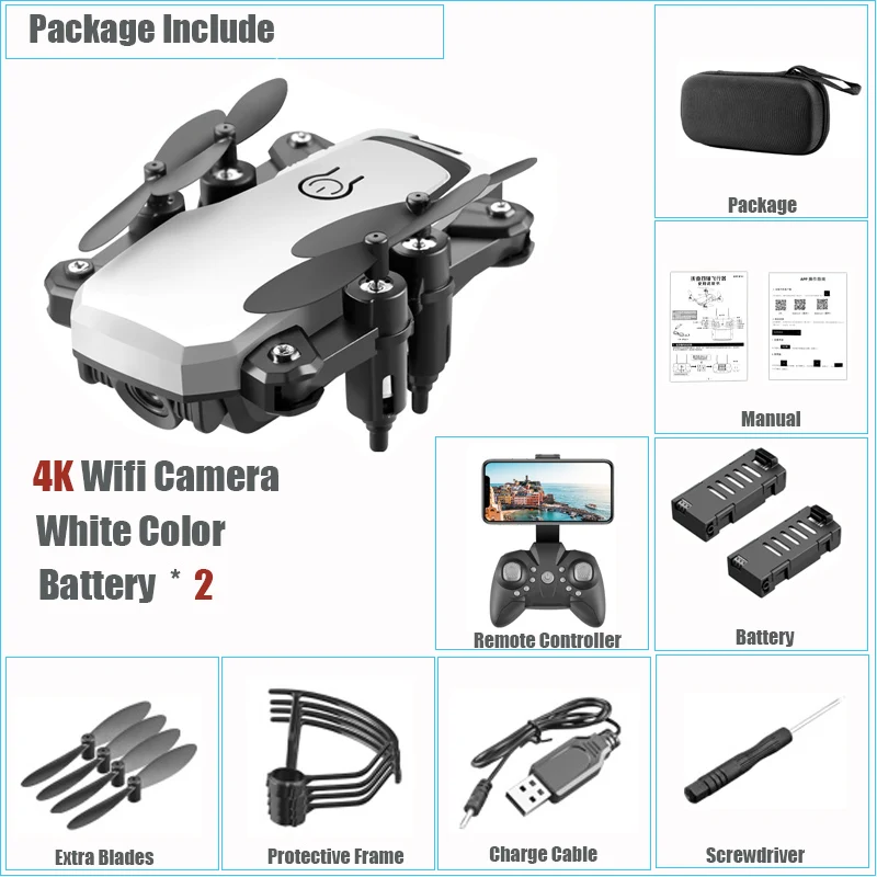 2 Bat 4K Cam White Мини-Дрон 4K HD камера Wifi Трансмиссия квадрокоптера в реальном времени один ключ возврат RC вертолет Безголовый режим складной Дрон игрушки - Цвет: 2 Bat 4K Cam White