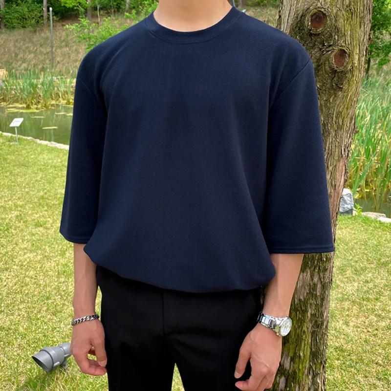 

IEFB Men's Half Sleeve T-shirt Summer Korean Fashion Loose Solid Color Black White Tee Simple Summer Tops Male 2021 New 9Y7956