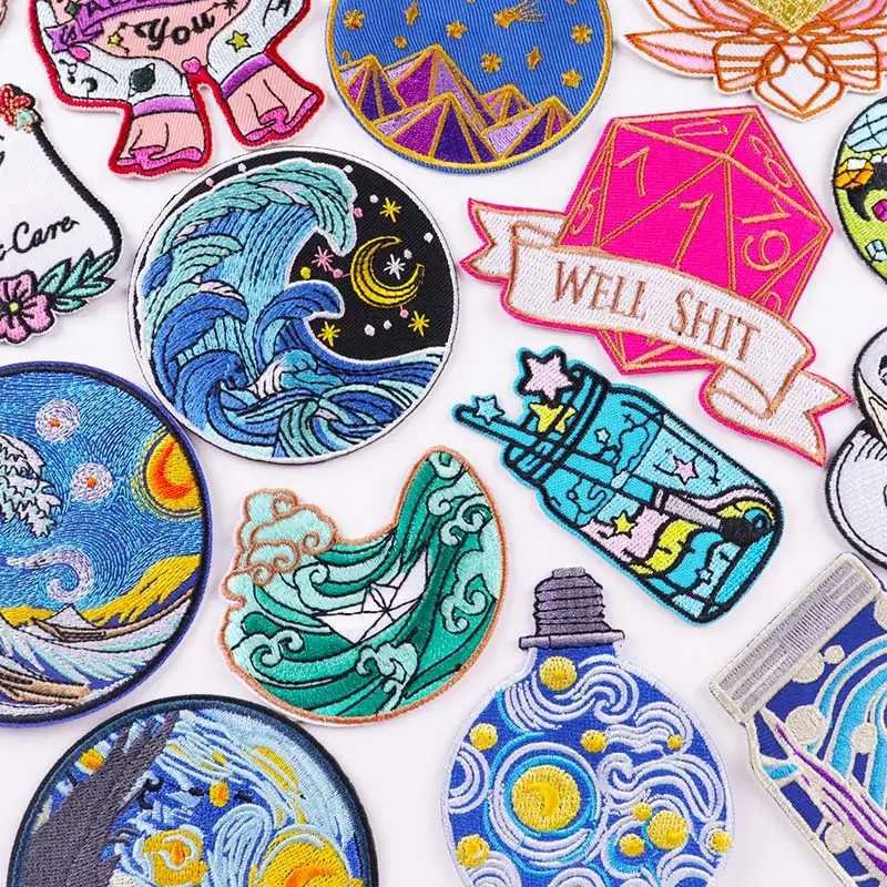 Нашивки с вышивкой Ван Гога нашивки на одежду сделай сам мультяшная волнистая