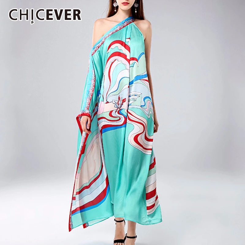 Женское платье CHICEVER летнее с ассиметричным воротником рукавом летучая мышь