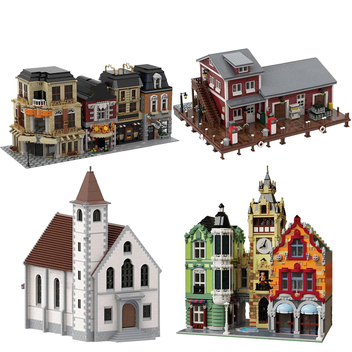

City Street View Modular Clock Tower Square Model Architecture Building Blocks European Church Constructor DIY Bricks MOC Toys