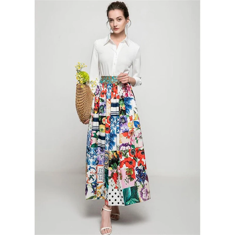 Runway Designer Set High Quality Spring Summer Women Suits Print Shirt Top+ Skirt Two-piece Sets NP1435N