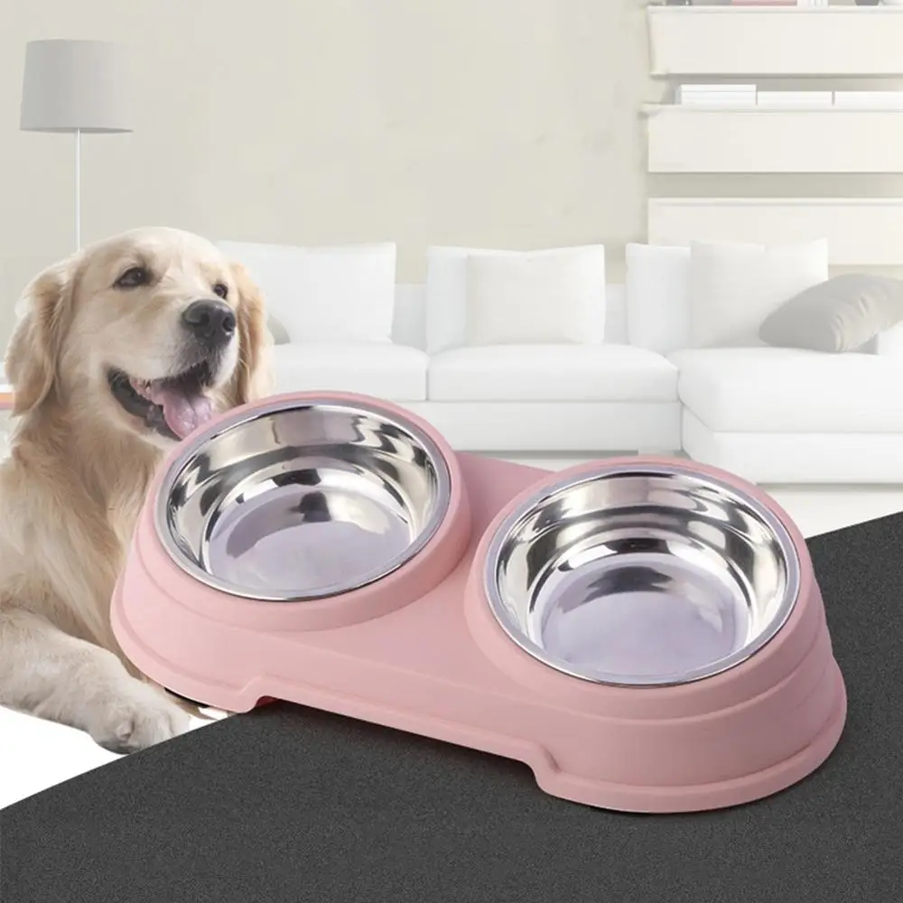 

Dog Double Bowl Stainless Steel Pet Food Water Feeder Puppy Drinking Dish Cat Dogs Feeding Food Bowls Pets Tableware