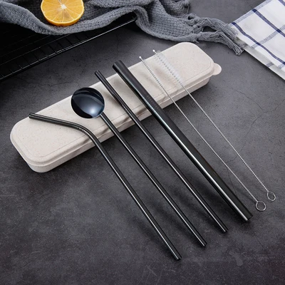 black with box Экологически чистый набор соломинок для напитков из нержавеющей стали 3 шт. с коробкой для переноски+ 1 шт. щетка для очистки, многоразовые аксессуары для соломы - Цвет: black with box