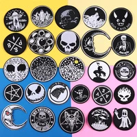 punk style skull patches black round grimace black moon%ef%bc%8cancient generals applique iron on badges for clothes coat decoration
